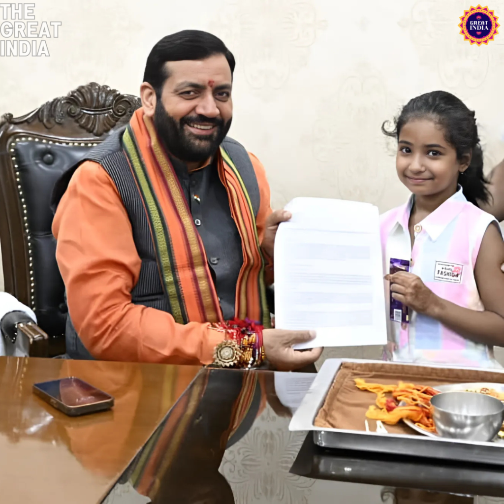 Little Socialist Shristi Gulati with Haryana Chief Minister Nayab SIngh saini